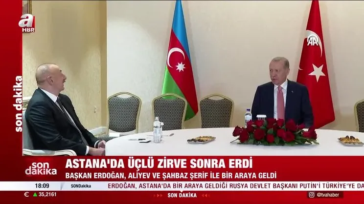 SON DAKİKA | Astana'da 3'lü zirve: Başkan Erdoğan, Aliyev ve Şahbaz Şerif ile görüştü