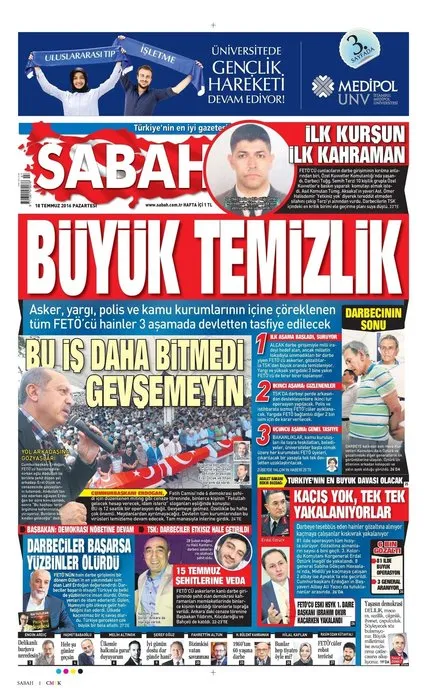 Türkiye 15 Temmuz darbe girişimini SABAH manşetlerinden okudu