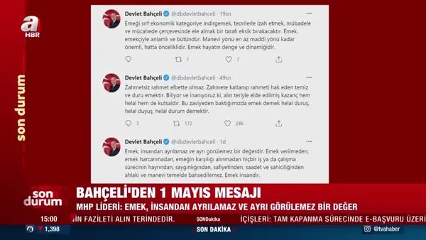 MHP Genel Başkanı Devlet Bahçeli'den 1 Mayıs mesajı: İdeolojik önyargılara hapsetmek emekçilere husumettir | Video