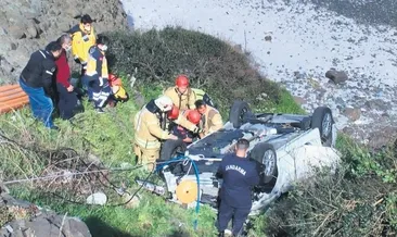 Garipçe’de otomobil uçuruma yuvarlandı