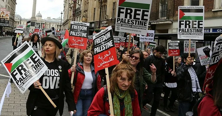 Filistin’i destekleyen binlerce kişi Londra’da yürüdü