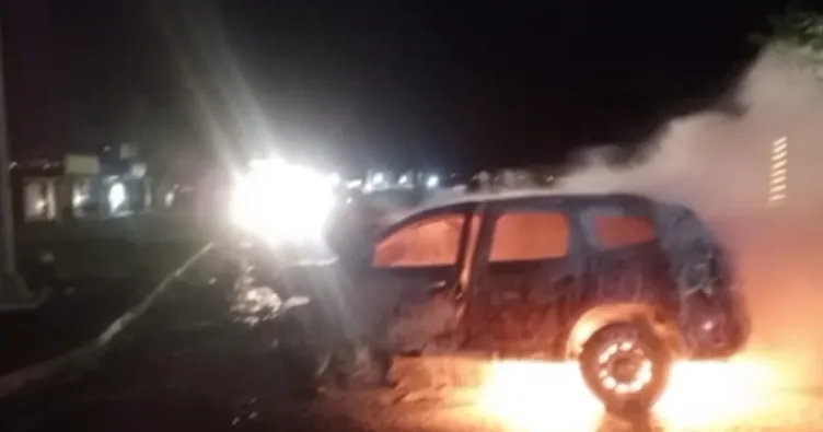 Kaza yapan araç alevlere teslim oldu