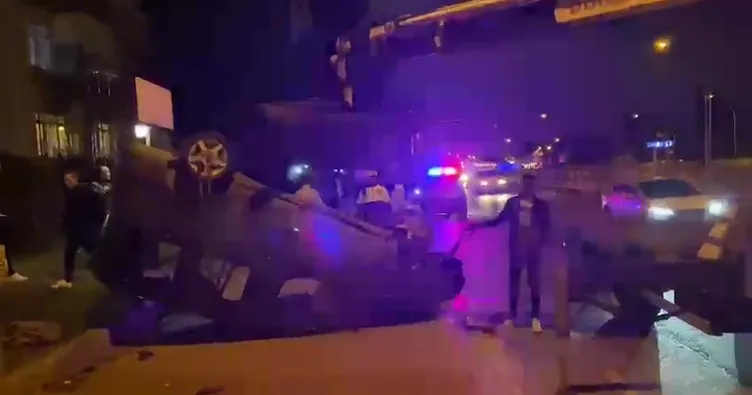 Kaldırıma çarpıp takla attı