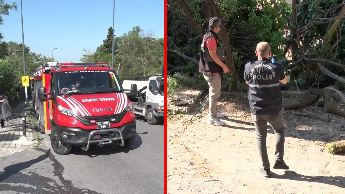 Üsküdar'da meydana gelen forklift kazasında aracın bir evin bahçesine uçtuğu an.