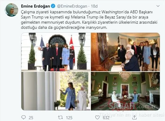 Emine Erdoğan, Melania Trump ile Beyaz Saray’da bir araya geldi