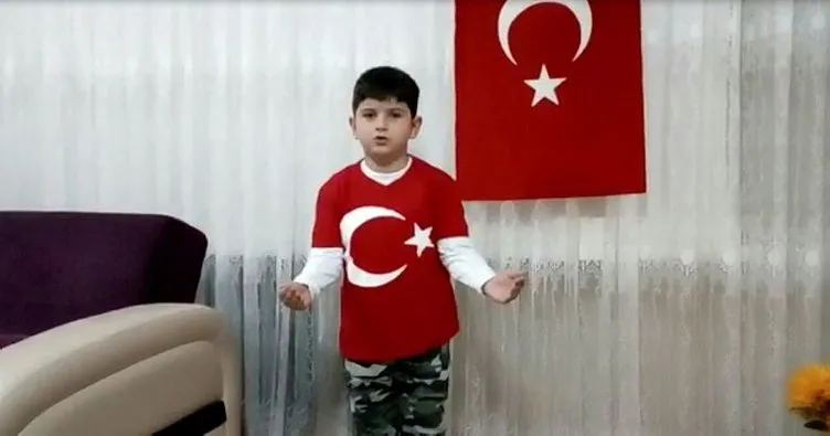 Okuma yazma bilmeyen çocuk İstiklal Marşını okudu, Afrin’e selam gönderdi