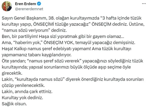 CHP'li Eren Erdem'den Özgür Özel'e: Namus sözü verdiniz çark ettiniz