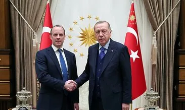 Başkan Erdoğan, Cumhurbaşkanlığı Külliyesi’nde İngiltere Dışişleri Bakanı Dominic Raab’ı kabul etti