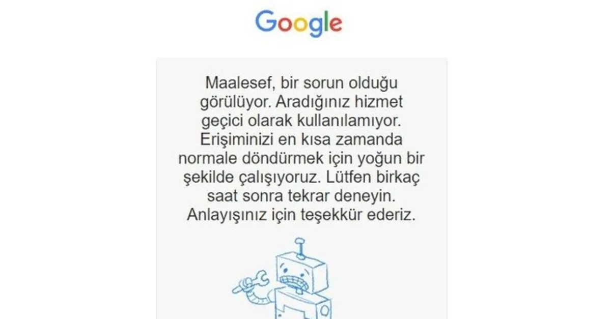 gmail ve google meet servislerinde