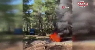 Ormanlık alanda yakılan lastikler itfaiye ve jandarmayı alarma geçirdi | Video