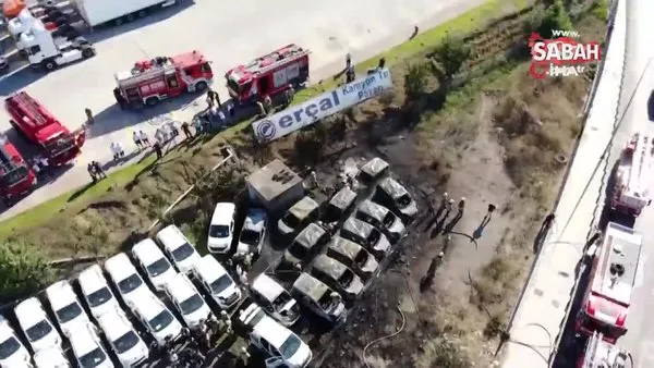 İstanbul'da oto galeride yangın! 10'u aşkın araç zarar gördü | Video