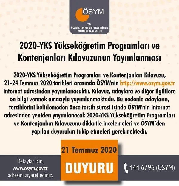 Son Dakika Haberi Yks Tercih Kilavuzu Yayinlandi Osym 2020 Tercih Kilavuzu Ver Tarihleri Yayinladi Egitim Haberleri