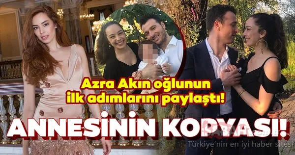 Tescilli güzel Azra Akın oğlu Demir'in ilk adımlarını paylaştı! Azra Akın ve oğlu Demir'in benzerlikleri dikkatlerden kaçmadı...