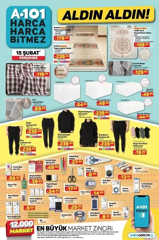 A101 AKTÜEL KATALOG 15 Şubat Perşembe raflarda! Overlok makinesi, maşa, blender... Haftanın A101 aktüel ürünler indirimleri