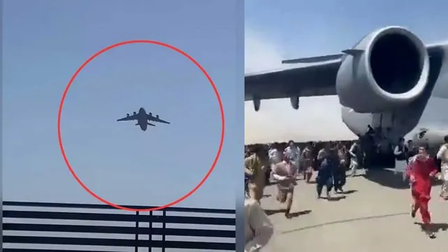 Afganistan'da dehşete düşüren görüntüler! Havalanan uçaktan düşenler kamerada...
