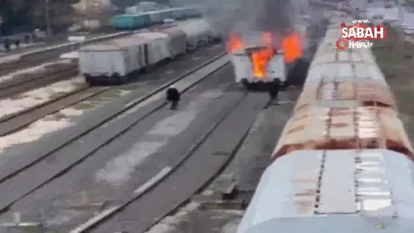 Gaziantep'te TCDD personellerine ait vagonlar alev alev yandı | Video