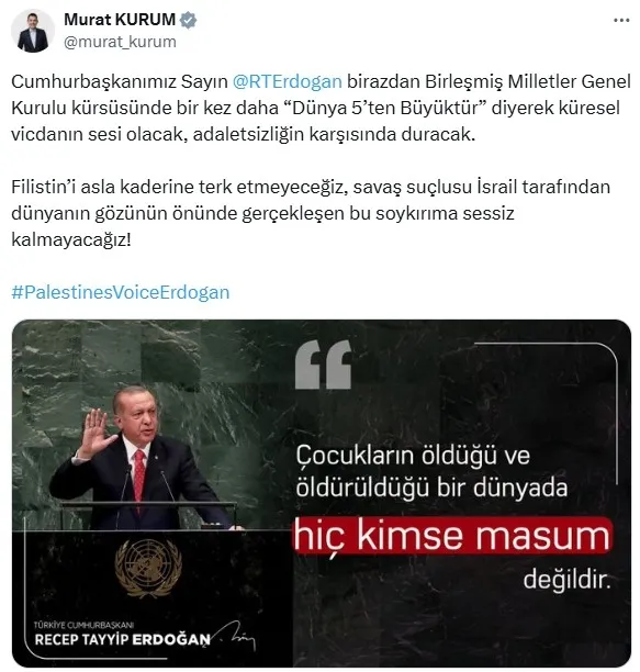 Cumhurbaşkanlığı kabine üyelerinden peş peşe paylaşım: Erdoğan, sessiz dünyanın vicdanıdır