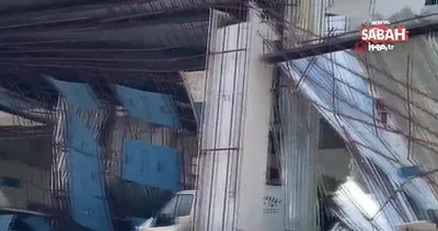 Tırın çarptığı otelin demir gölgeliği çöktü! 2 otomobil zarar gördü | Video