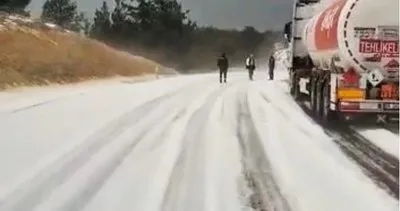 Mersin Çamlıyayla'da dolu etkili oldu, karayolu bir süre trafiğe kapandı #mersin