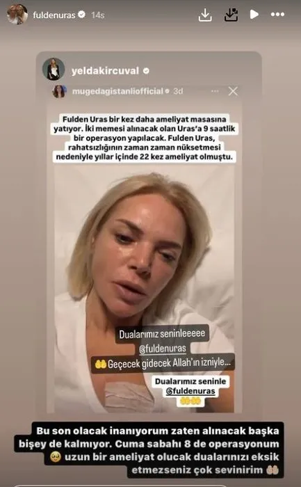 Uzun yıllardır kanserle mücadele eden Fulden Uras’tan kötü haber! 24. kez ameliyata girecek olan Fulden Uras dua istedi!