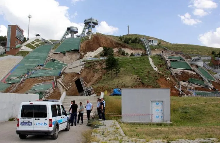 Erzurum’da atlama kuleleri heyelan nedeniyle çöktü