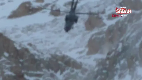 Niğde'de kayıp dağcının helikopterle kurtarılma anı kamerada