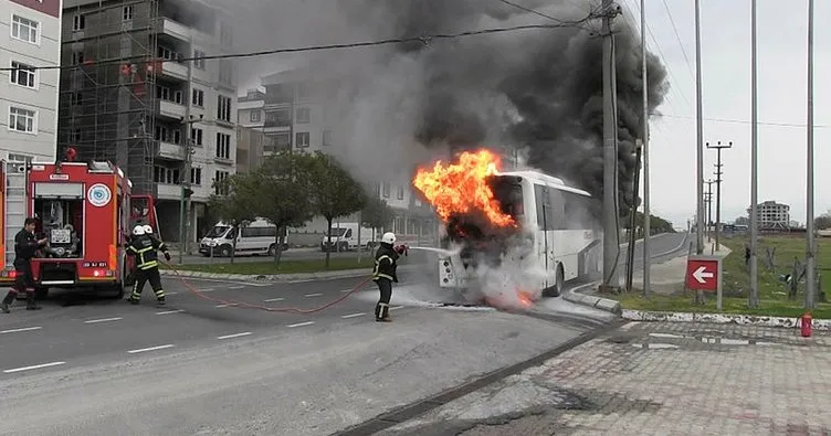 Tekirdağ’da servis otobüsü yandı