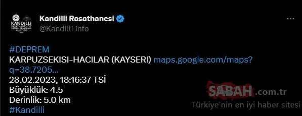 KAYSERİ DEPREM SON DAKİKA! Az önce Kayseri’de deprem mi oldu, kaç büyüklüğünde? 1 Mart AFAD ve Kandilli son depremler listesi