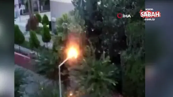 Edremit'te sokak lambasının alev alev yanması böyle görüntülendi | Video