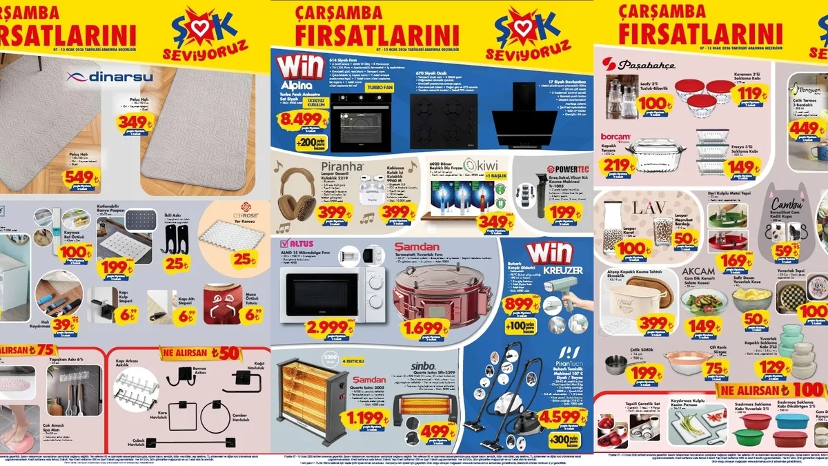ŞOK AKTÜEL FIRSATLAR! Şok Marketlerde 13 Ocak’a kadar: halılar, ayakkabılık, saklama kapları,fırın...