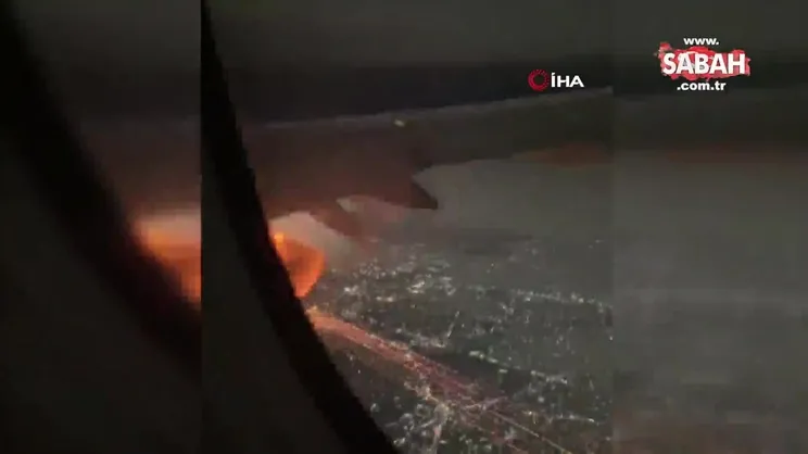 Meksika’dan ABD’ye giden yolcu uçağının motoru havada alev aldı | Video