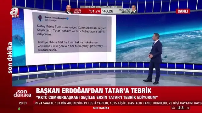 Başkan Erdoğan, KKTC Cumhurbaşkanı seçilen Ersin Tatar'ı tebrik etti | Video