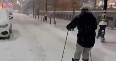 Erzurum’da sokaklar kayak pistine döndü! Kayakla caddede tur attı #erzurum
