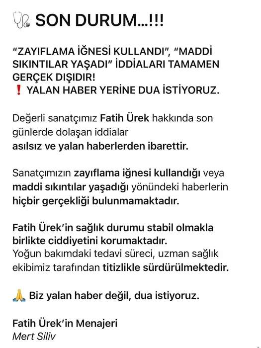 59 yaşındaki Fatih Ürek’in kaldığı hastaneden yeni açıklama! Yoğun bakımdaki tedavisi...