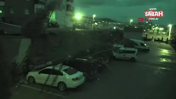 İzmir'de istinat duvarı çöktü 20 araçta maddi hasar oluştu | Video