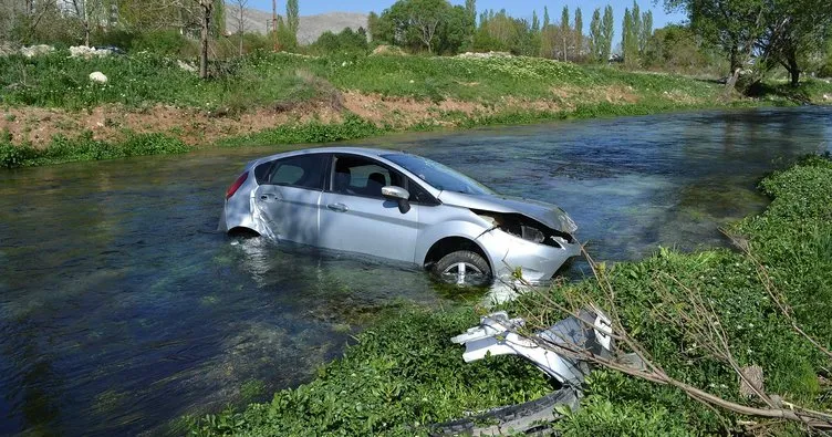 Ağaca çarpan otomobil nehre uçtu