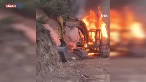 İş makinesi alev alev yandı | Video