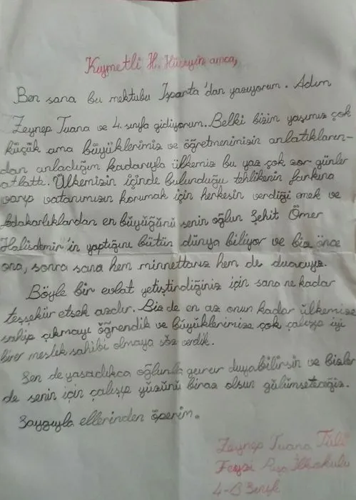 Miniklerden Ömer Halisdemir’in ailesine duygu ve cesaret dolu mektuplar...