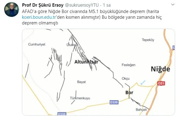 Prof Dr Şükrü Ersoy’dan Bor’daki deprem hakkında değerlendirme