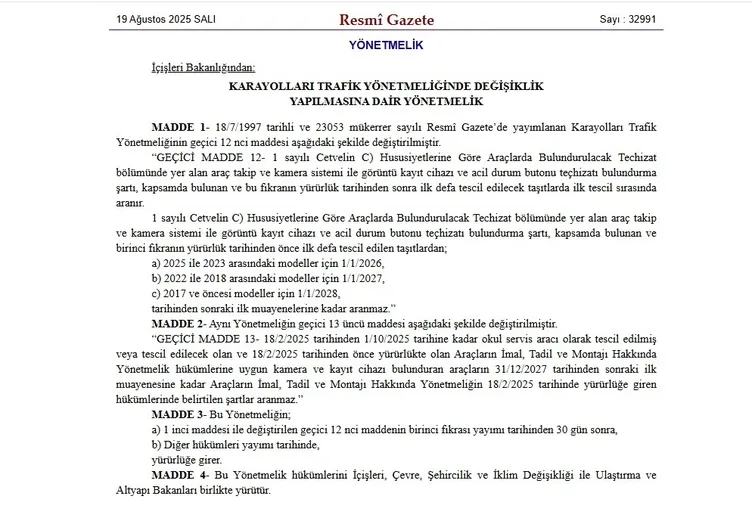 SON DAKİKA! Araç sahipleri dikkat! Yönetmelik değişti: Kamera artık zorunlu olacak