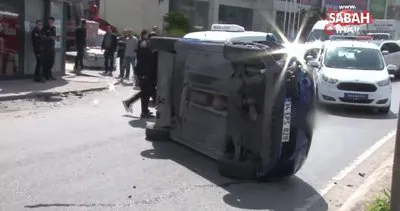 Tuzla’da park halindeki araçlara çarpan otomobil yan yattı: 2 yaralı | Video
