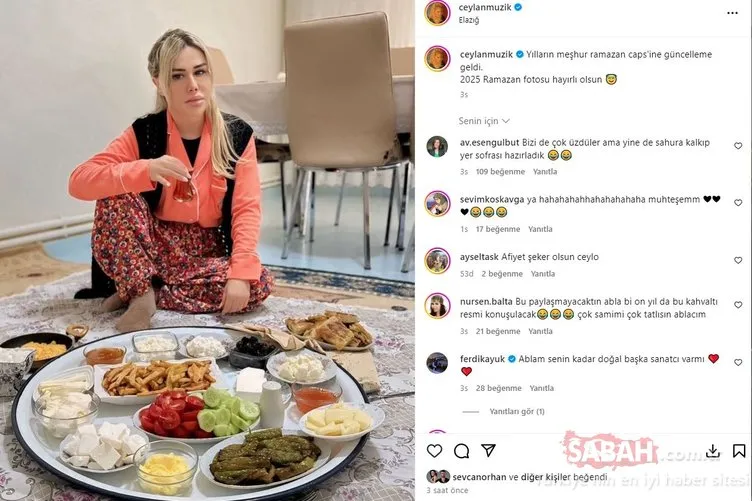 Şarkıcı Ceylan’dan caps’lere konu olan meşhur yer sofrası fotoğrafına güncelleme geldi! 2025 Ramazan fotosu hayırlı olsun