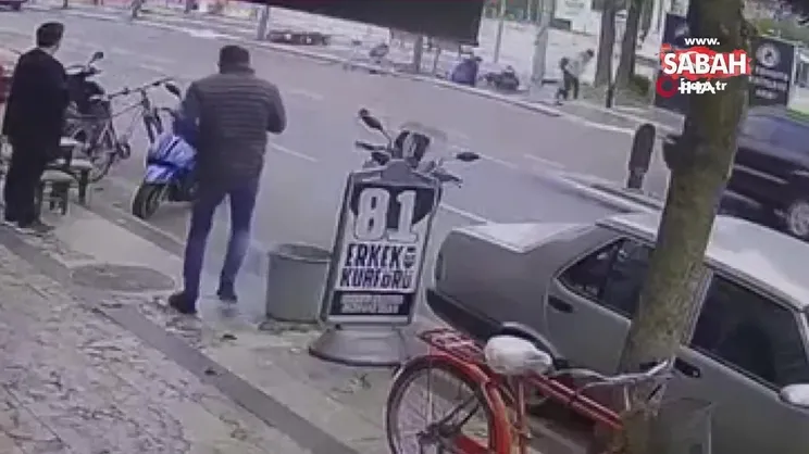Kaza anı kamerada: Sürücü yayanın üzerine böyle düştü