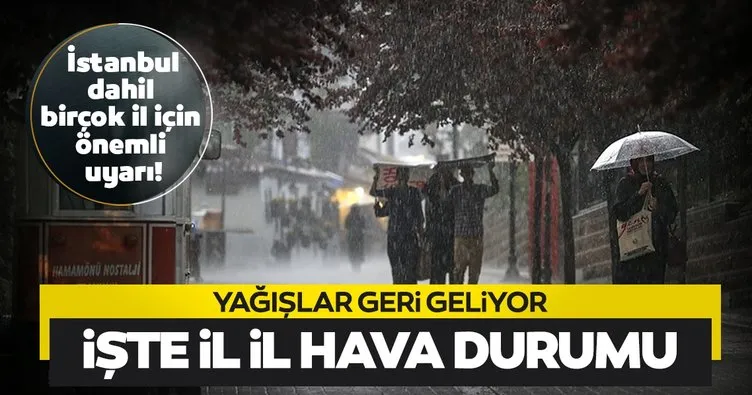 Meteoroloji’den İstanbul ve birçok il için son dakika hava durumu uyarısı! Yağışlar geri geliyor