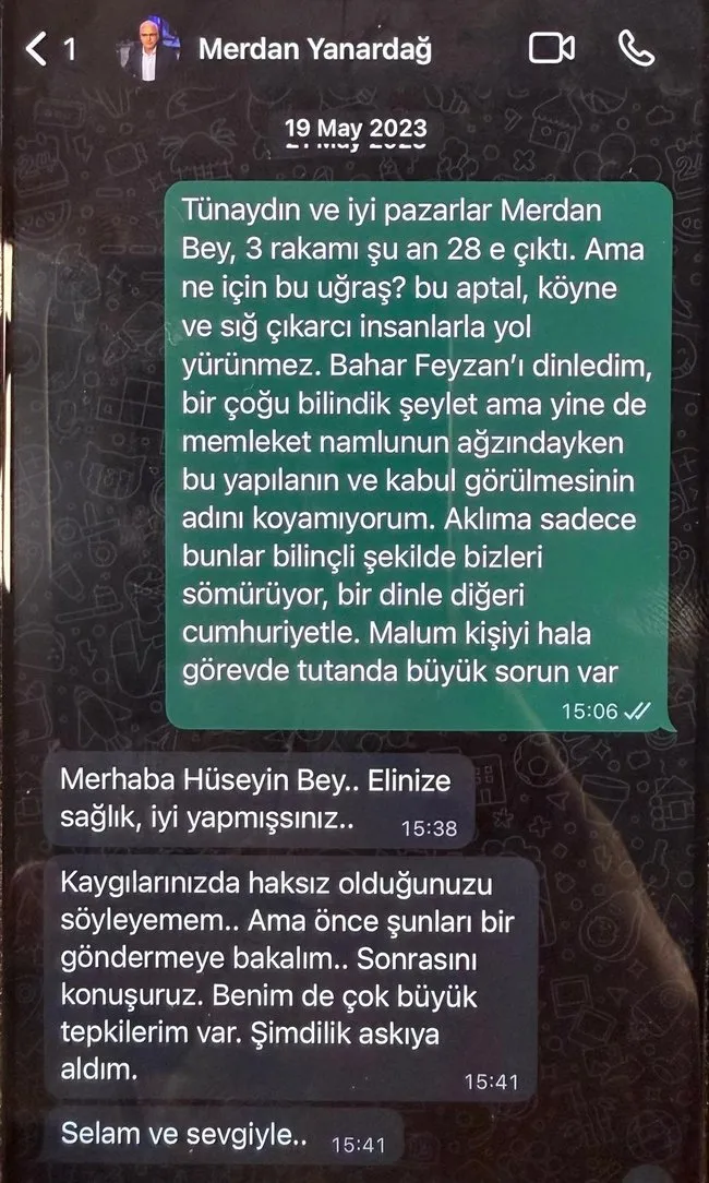 Hüseyin Gün’den Merdan Yanardağ’a talimat! Whatsapp mesajları ortaya çıktı! Baskı kurun! o vasıfsızlar görevden alınsın