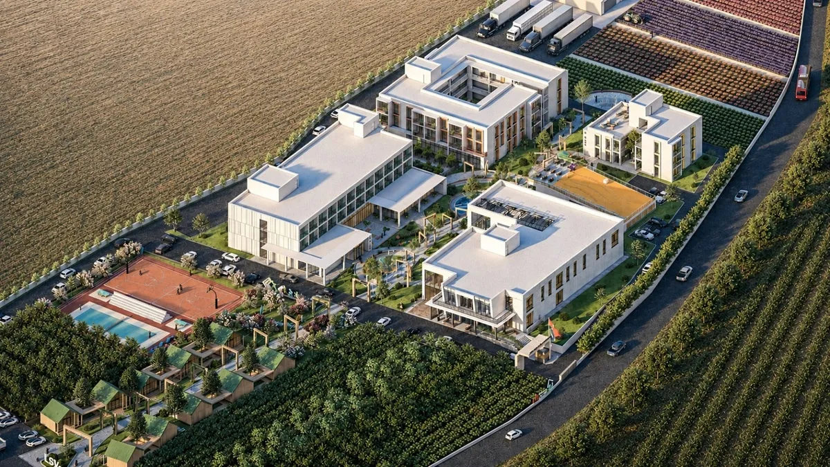LÖSEV'in Adana'da inşa ettiği lösemili çocuklar yaşam ve eğitim köyü projesini temsil eden bir görsel.