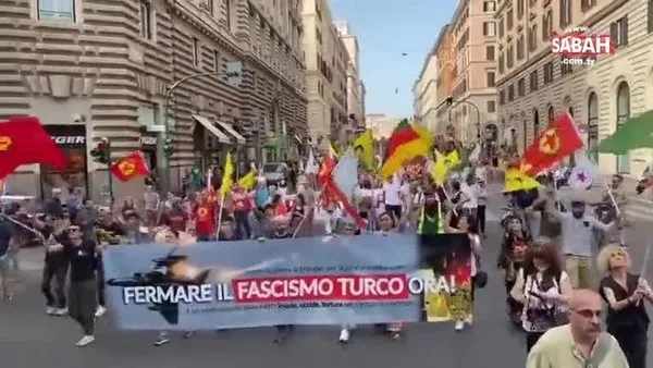 Terör örgütü PKK yandaşları İtalya sokaklarında gösteri düzenledi | Video