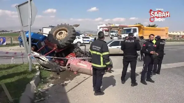 Otomobille çarpışan traktör devrildi: 1 ağır yaralı | Video