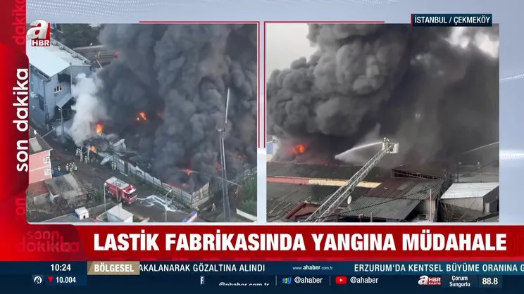 Çekmeköy'de lastik fabrikasında yangın! Dumanlar gökyüzünü kapladı | Video