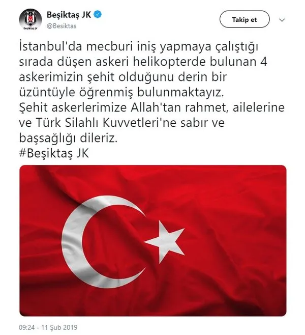 Futbol camiasından Çekmeköy'de şehit olan askerlerimiz için taziye mesajları
